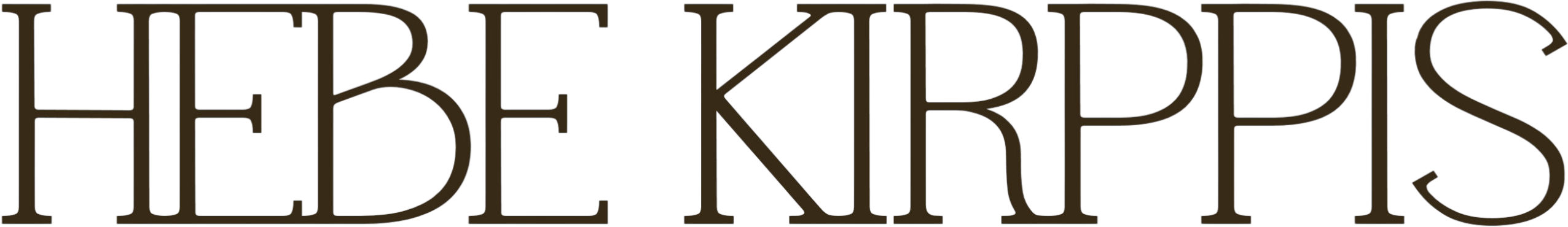 Tekstilibrändin Hebe Kirppis ruskealla tyylitellyllä logotekstillä.